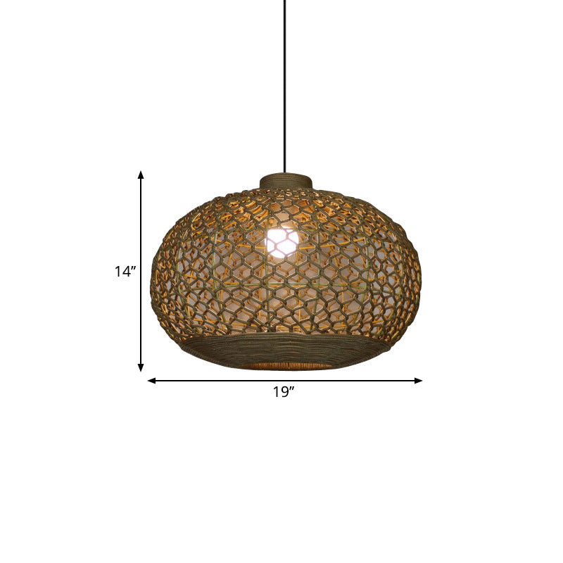 Oval Lantern Restaurant Pendant Lighting Hemp Rope Single Bulb Rural Hanging Lamp Kit in Flaxen Clearhalo 'Ceiling Lights' 'Pendant Lights' 'Pendants' Lighting' 1867134