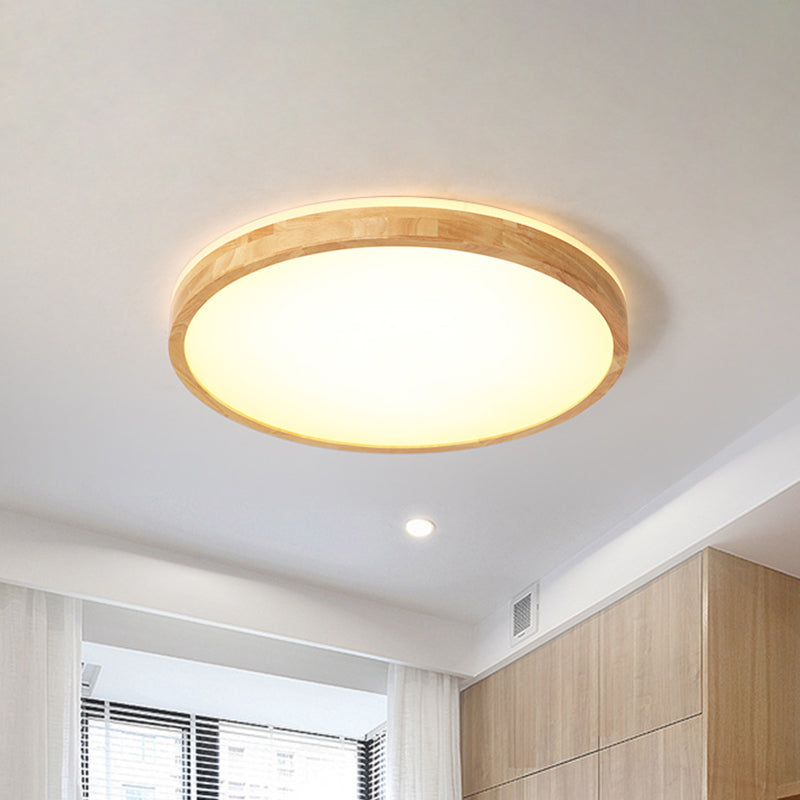 Wood Circular Flush Light Fixture Minimalist 12