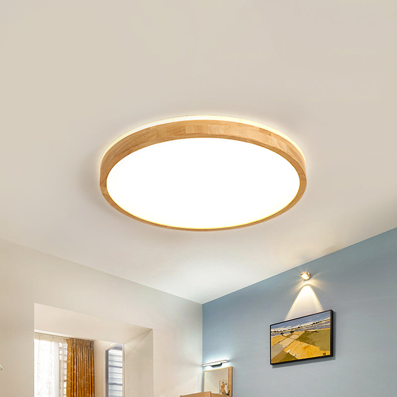 Wood Circular Flush Light Fixture Minimalist 12