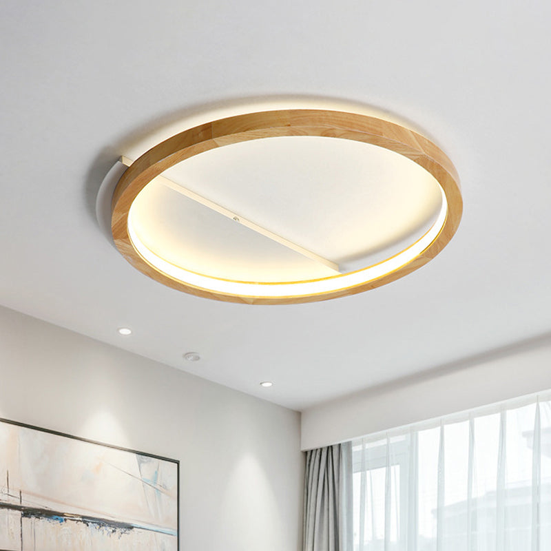 Wood Ring Flush Mount Lighting Contemporary LED Beige Ceiling Light Fixture, 13