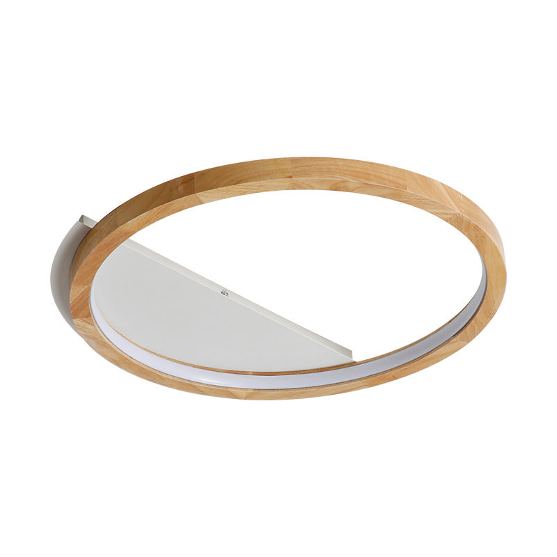 Wood Ring Flush Mount Lighting Contemporary LED Beige Ceiling Light Fixture, 13