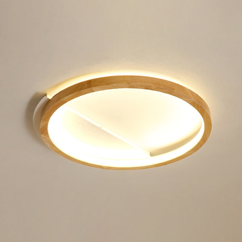 Wood Ring Flush Mount Lighting Contemporary LED Beige Ceiling Light Fixture, 13