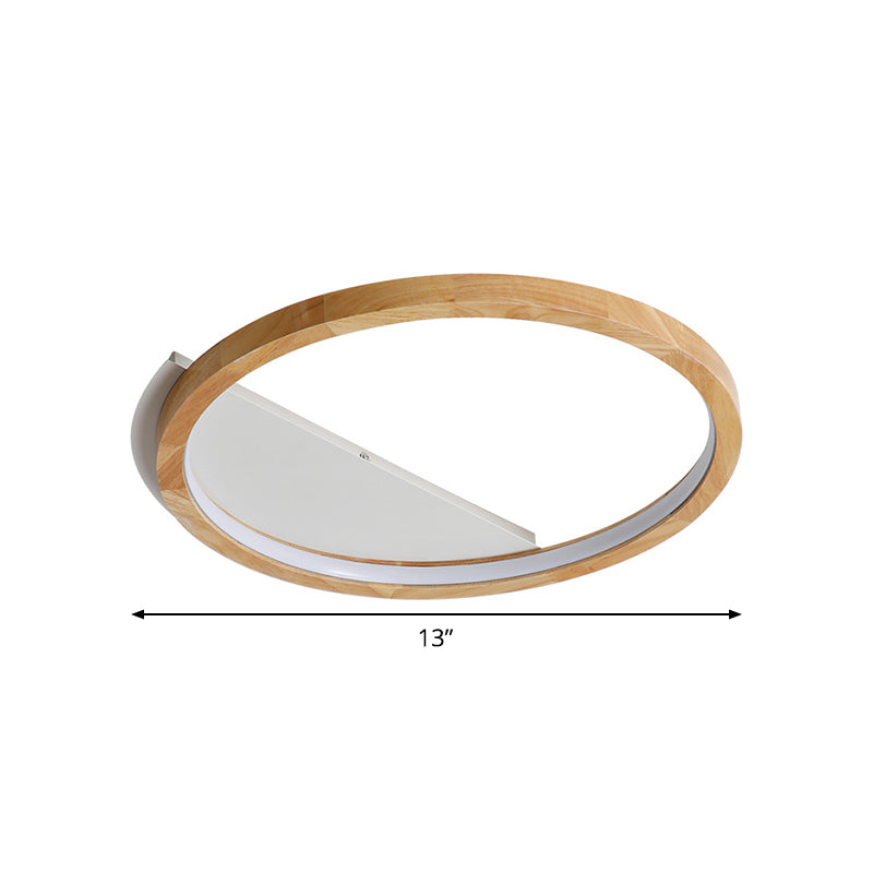 Wood Ring Flush Mount Lighting Contemporary LED Beige Ceiling Light Fixture, 13