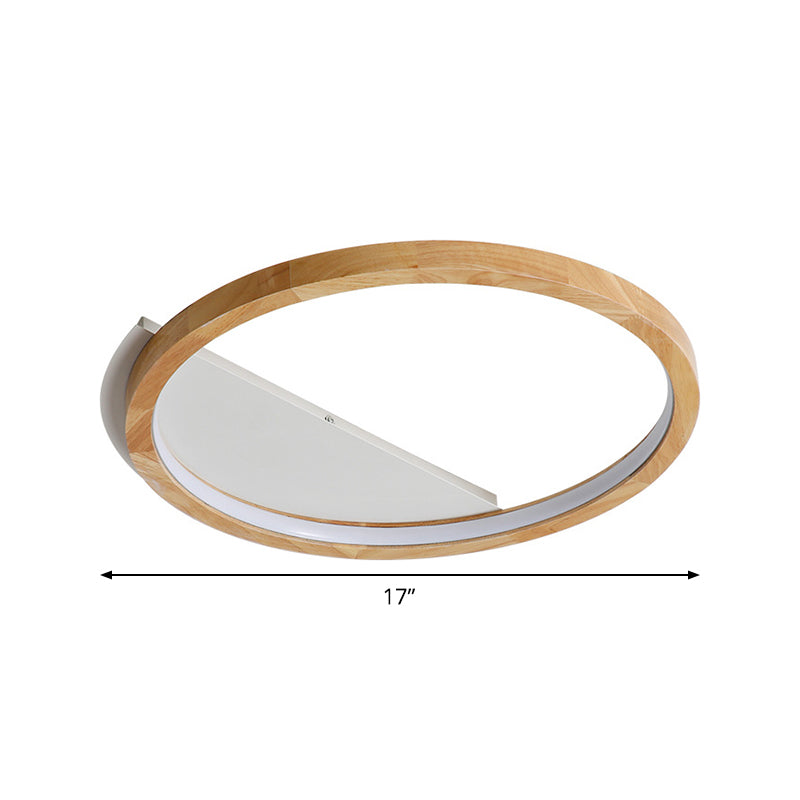 Wood Ring Flush Mount Lighting Contemporary LED Beige Ceiling Light Fixture, 13