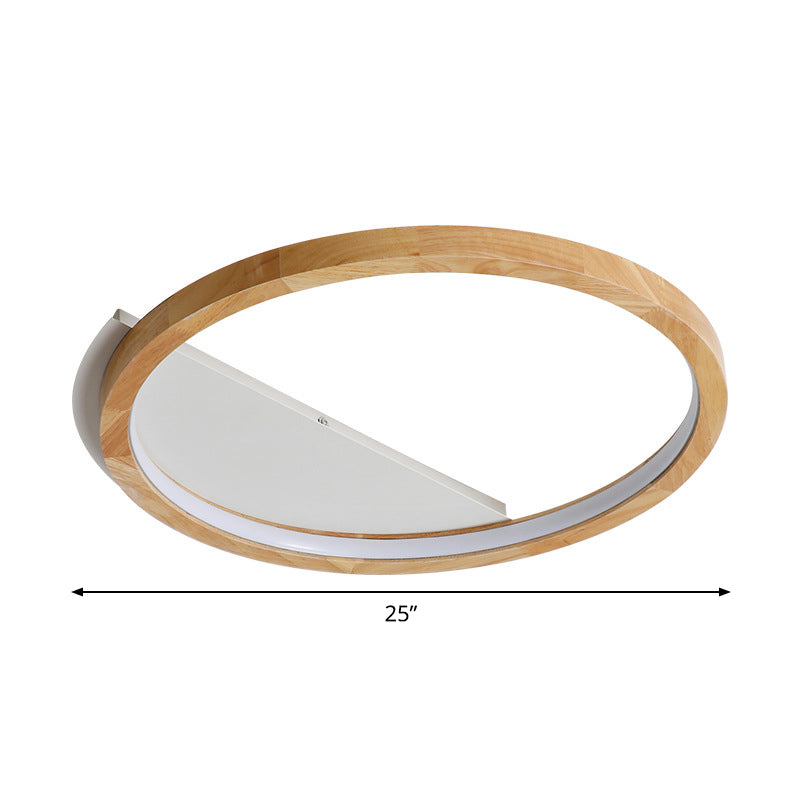 Wood Ring Flush Mount Lighting Contemporary LED Beige Ceiling Light Fixture, 13