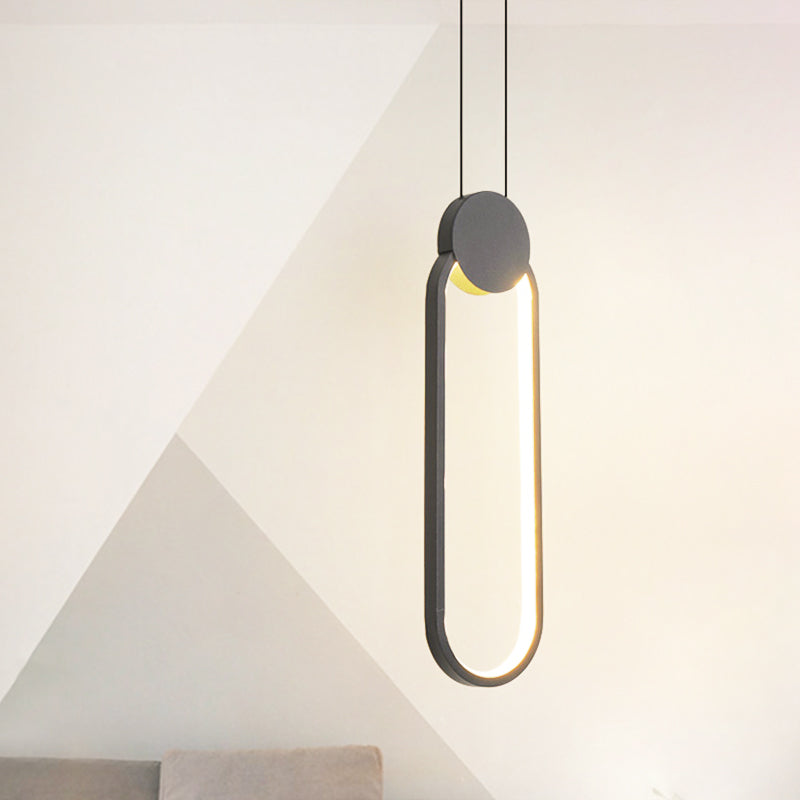 Black Ellipse Pendant Lighting Minimalist LED Metallic Hanging Ceiling Lamp in Warm/White Light Black Clearhalo 'Ceiling Lights' 'Modern Pendants' 'Modern' 'Pendant Lights' 'Pendants' Lighting' 1867561