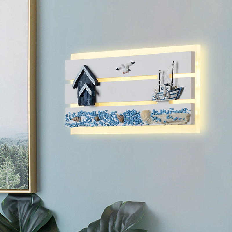 Acrylic Oblong Flush Wall Sconce Cartoon LED Wall Mounted Light with Wood Seagull and Sailboat Design Clearhalo 'Wall Lamps & Sconces' 'Wall Lights' Lighting' 1867614