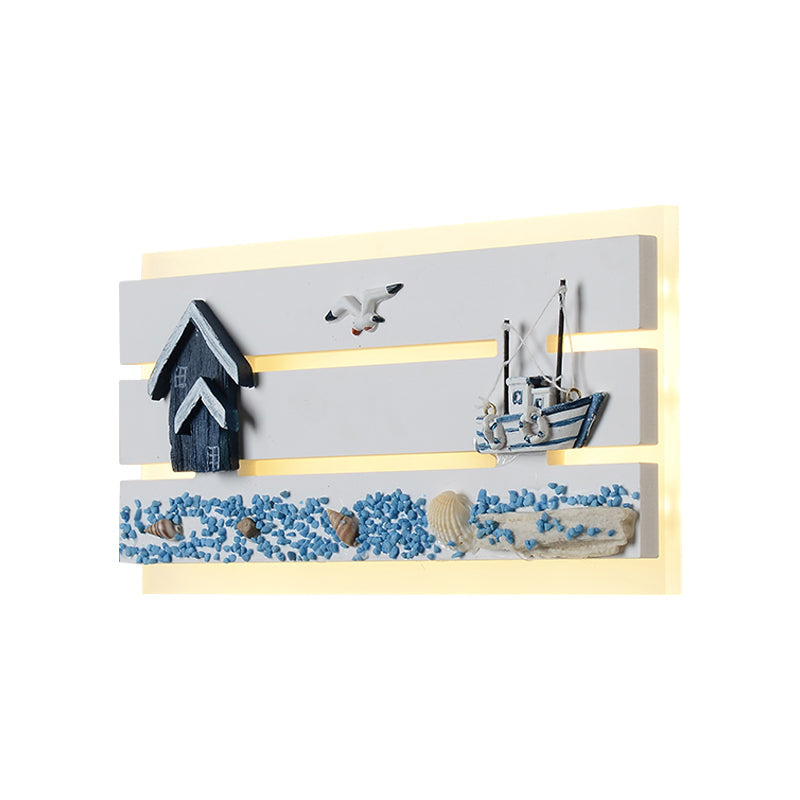 Acrylic Oblong Flush Wall Sconce Cartoon LED Wall Mounted Light with Wood Seagull and Sailboat Design Clearhalo 'Wall Lamps & Sconces' 'Wall Lights' Lighting' 1867615