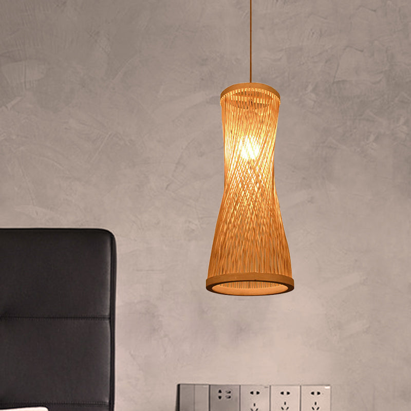 Hourglass Bamboo Suspension Pendant Loft Style 1 Light 6