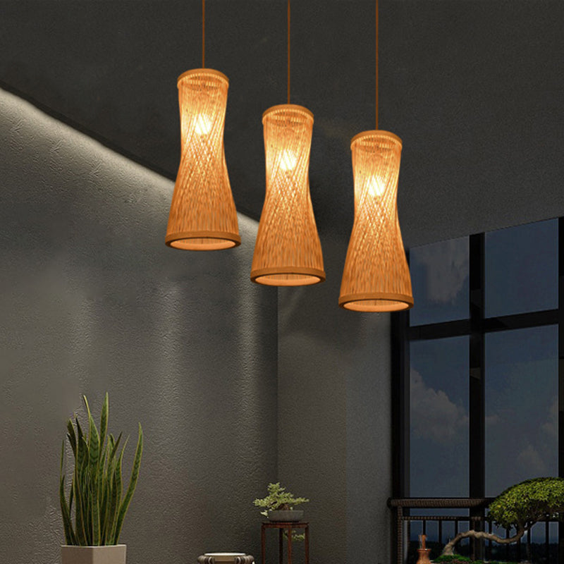 Hourglass Bamboo Suspension Pendant Loft Style 1 Light 6