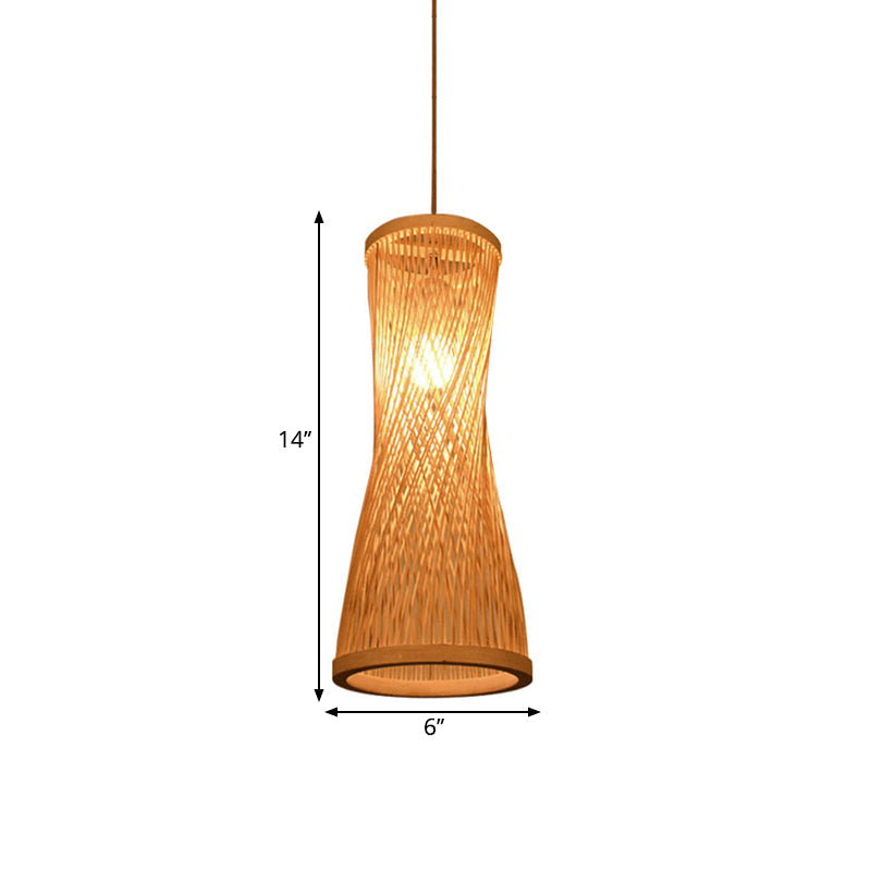 Hourglass Bamboo Suspension Pendant Loft Style 1 Light 6