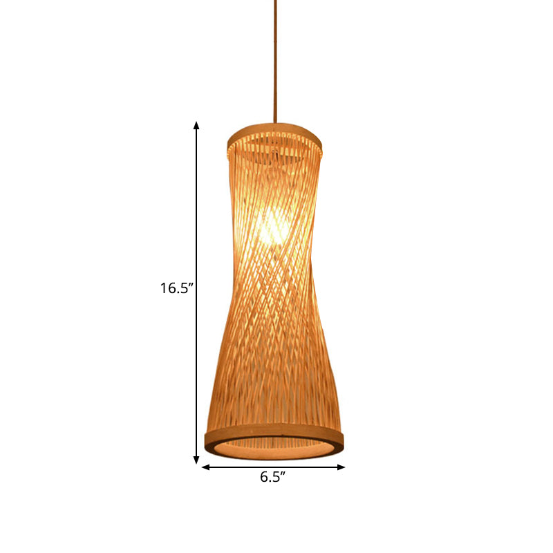 Hourglass Bamboo Suspension Pendant Loft Style 1 Light 6