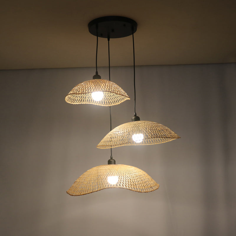 Beige Wavy Dome Cluster Pendant Lamp Loft 3 Bulbs Bamboo Suspension Light for Dining Room Beige Clearhalo 'Ceiling Lights' 'Pendant Lights' 'Pendants' Lighting' 1867622_1783230a-cf00-4fc7-a0f7-9e1fe652f0e5