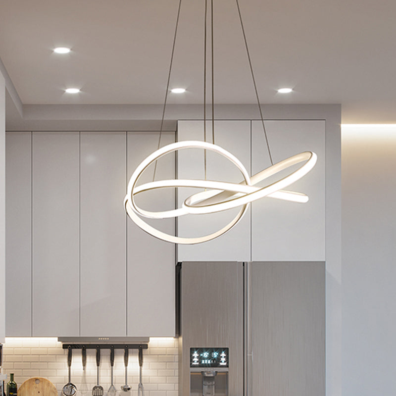 Twisting Circle Metallic Hanging Lamp Modernism LED White Chandelier Lighting in Warm/White Light Clearhalo 'Ceiling Lights' 'Chandeliers' 'Modern Chandeliers' 'Modern' Lighting' 1867734