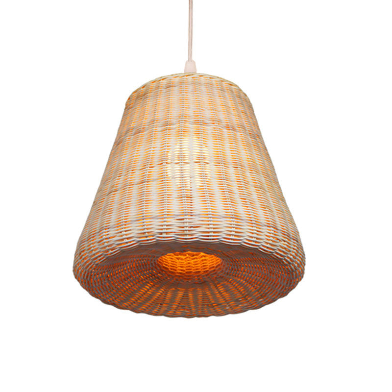 Farmhouse Woven Conic Pendant Light Rattan 1 Bulb Restaurant Suspended Lighting Fixture in Beige Clearhalo 'Ceiling Lights' 'Pendant Lights' 'Pendants' Lighting' 1867951