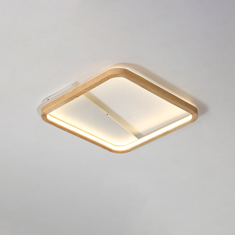 Wood Square/Rectangle Frame Flush Light Simplicity LED Ceiling Mounted Fixture in Beige, 13