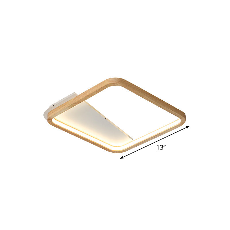 Wood Square/Rectangle Frame Flush Light Simplicity LED Ceiling Mounted Fixture in Beige, 13