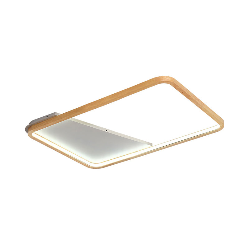 Wood Square/Rectangle Frame Flush Light Simplicity LED Ceiling Mounted Fixture in Beige, 13