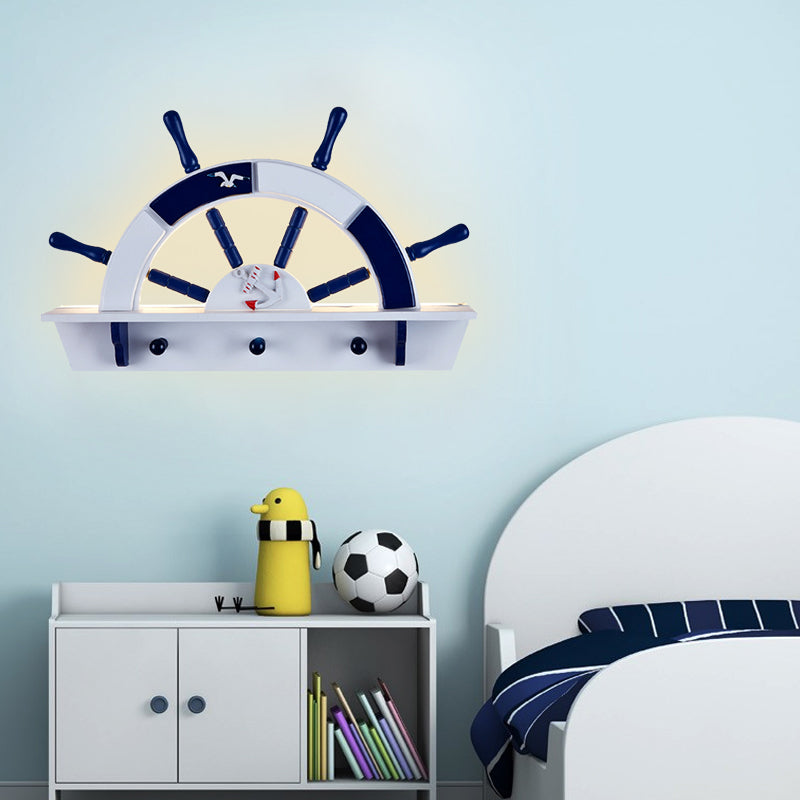 Children Style Half-Rudder Sconce Light Fixture Metal Baby Room LED Wall Mount Lamp in Blue and White Blue Clearhalo 'Wall Lamps & Sconces' 'Wall Lights' Lighting' 1868185