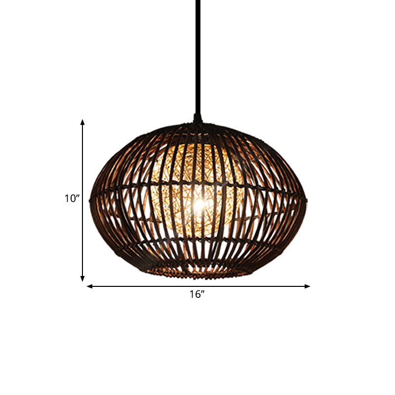 Spherical Cage Dining Room Ceiling Lamp Bamboo 1 Head Loft Style Hanging Pendant Light in Beige, 16