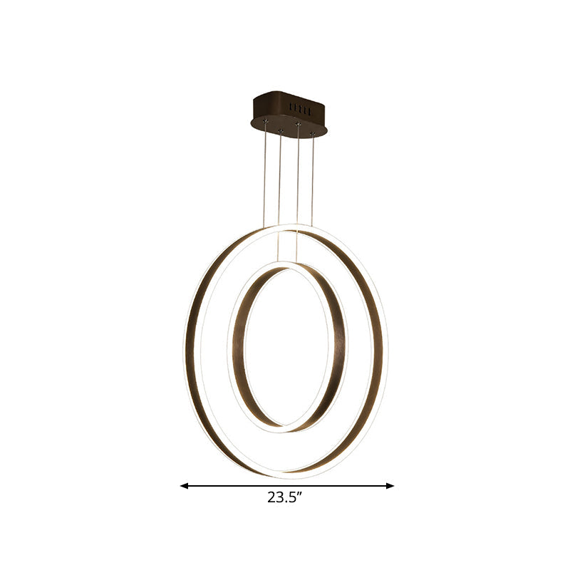 Dark Coffee Dual Hoop Pendant Light Minimalist LED Aluminum Down Lighting in Warm/White Light Clearhalo 'Ceiling Lights' 'Modern Pendants' 'Modern' 'Pendant Lights' 'Pendants' Lighting' 1868252