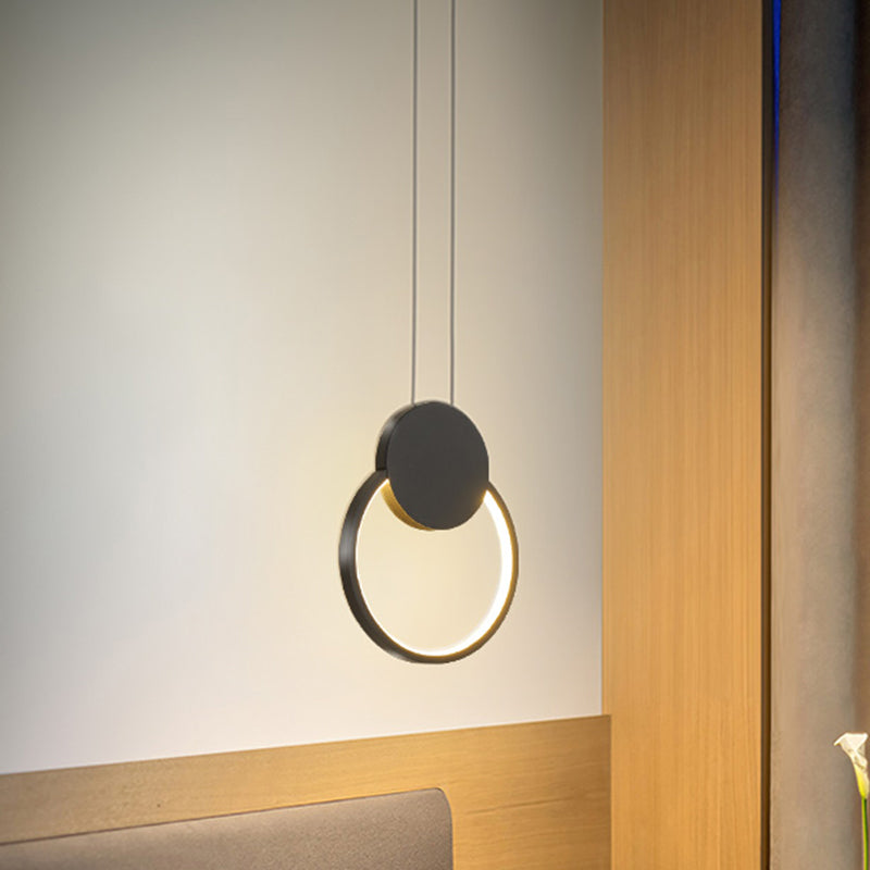 Modernism LED Down Mini Pendant Black/White Annular Hanging Lamp Kit with Metal Shade in Warm/White Light Black Clearhalo 'Ceiling Lights' 'Modern Pendants' 'Modern' 'Pendant Lights' 'Pendants' Lighting' 1868277