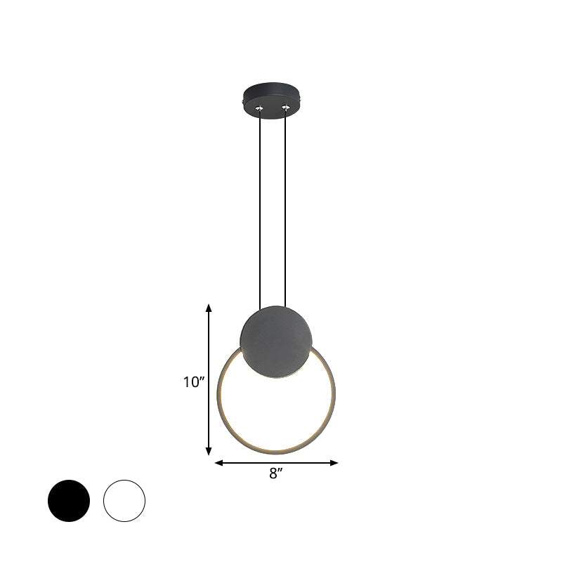 Modernism LED Down Mini Pendant Black/White Annular Hanging Lamp Kit with Metal Shade in Warm/White Light Clearhalo 'Ceiling Lights' 'Modern Pendants' 'Modern' 'Pendant Lights' 'Pendants' Lighting' 1868280