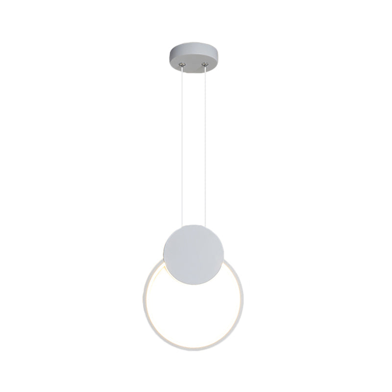 Modernism LED Down Mini Pendant Black/White Annular Hanging Lamp Kit with Metal Shade in Warm/White Light Clearhalo 'Ceiling Lights' 'Modern Pendants' 'Modern' 'Pendant Lights' 'Pendants' Lighting' 1868283