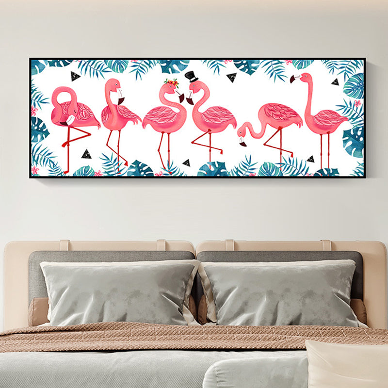 Wild Animal Wrapped Canvas Textured Tropical Style Bedroom Painting in Light Color Pink 14