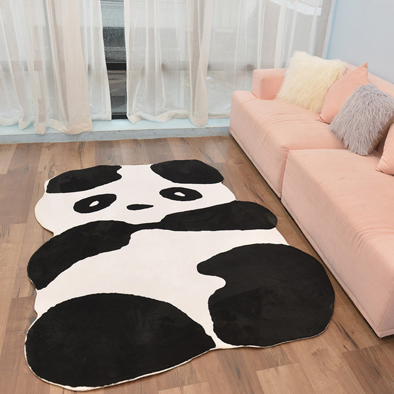 Black Panda Pattern Rug Polyester Kids Rug Washable Non-Slip Pet Friendly Carpet for Living Room Black 4'11