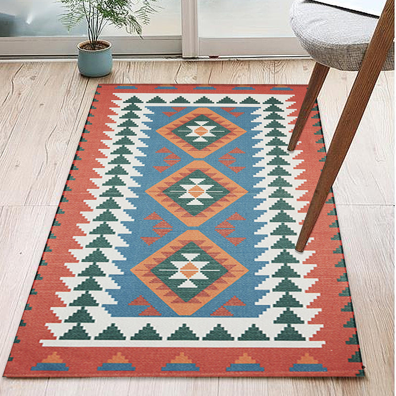 Unique Tribal Striped Pattern Rug Multicoloured Southwestern Rug Cotton Washable Non-Slip Pet Friendly Carpet for Living Room Red 2' x 4'3