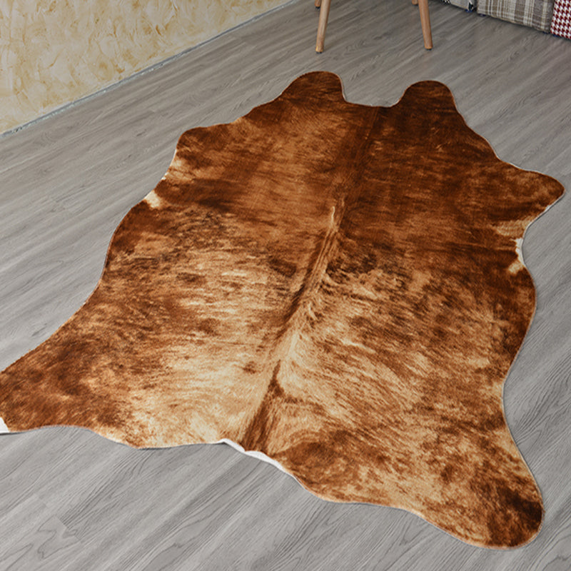 Brown Cow Skin Pattern Rug Polyester Novelty Rug Washable Non-Slip Pet Friendly Carpet for Living Room Brown 4'7