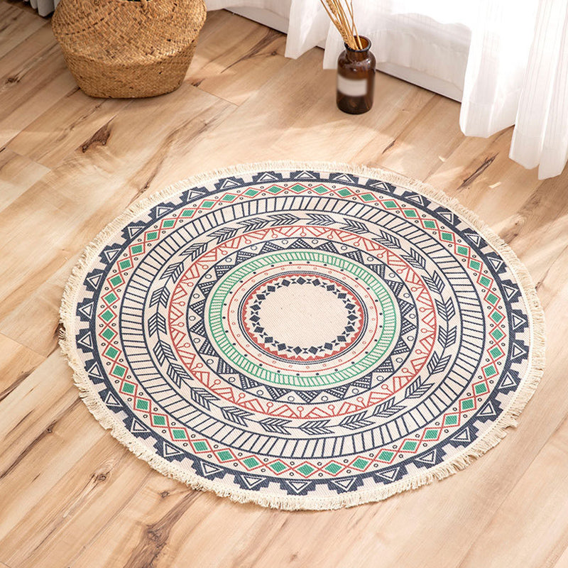 Moroccan Tribal Flower Pattern Rug Multicolor Flax Rug Non-Slip Pet Friendly Washable Area Rug for Bedroom Green 2'11