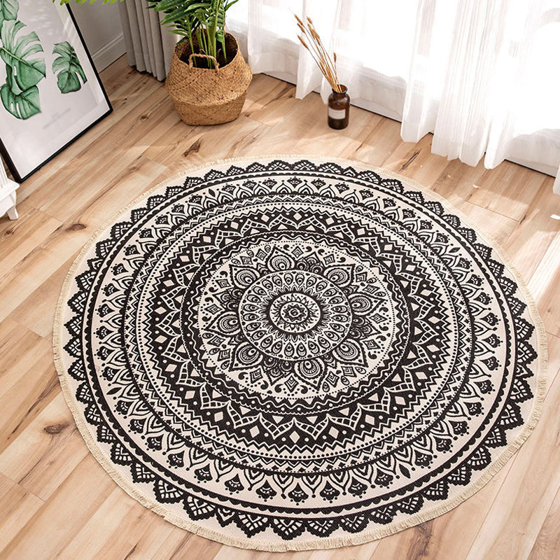 Moroccan Tribal Flower Pattern Rug Multicolor Flax Rug Non-Slip Pet Friendly Washable Area Rug for Bedroom Black 2'11