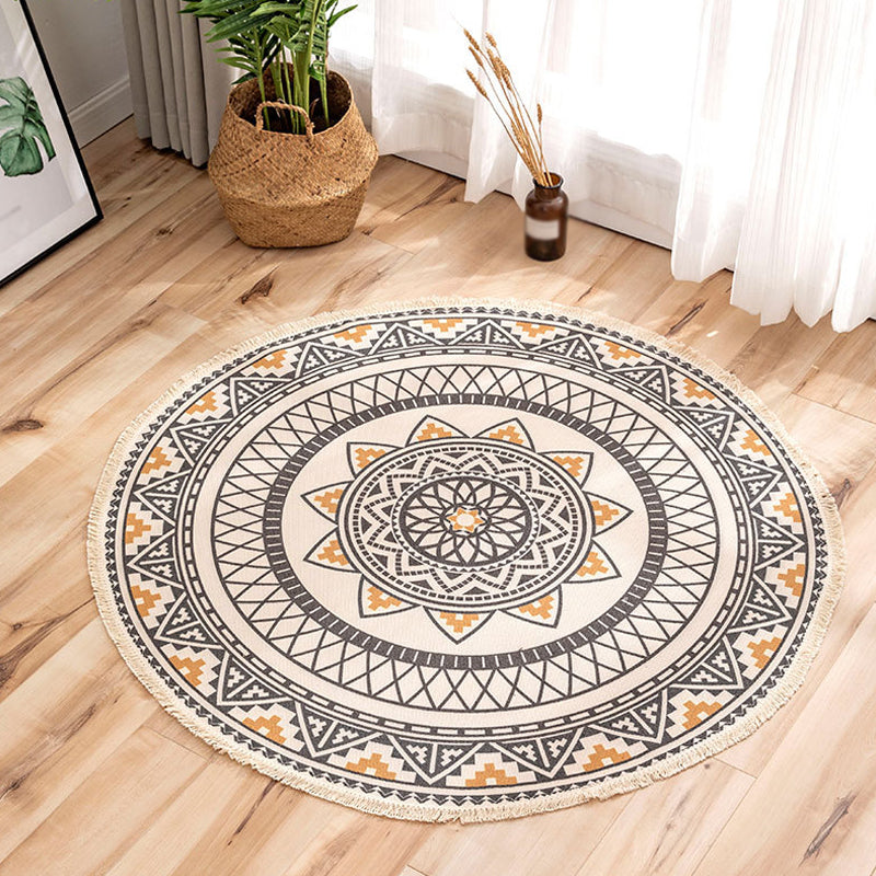 Moroccan Tribal Flower Pattern Rug Multicolor Flax Rug Non-Slip Pet Friendly Washable Area Rug for Bedroom Yellow 2'11