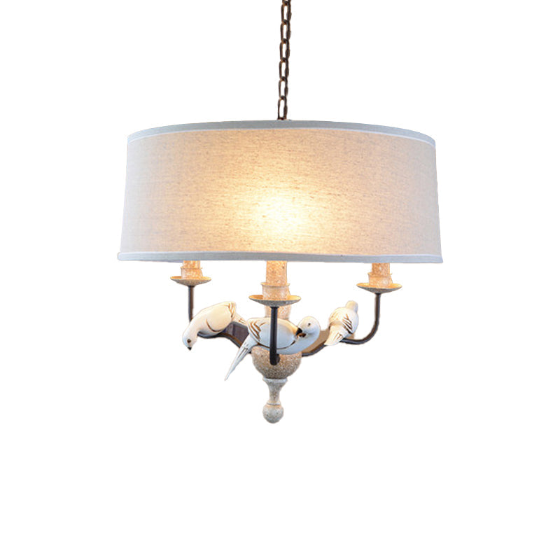 3 Lights Drum Hanging Light with Pigeon Fabric Chandelier in White for Dining Room Clearhalo 'Ceiling Lights' 'Pendant Lights' 'Pendants' Lighting' 186869