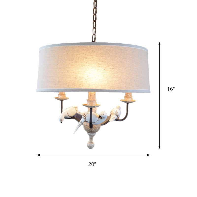 3 Lights Drum Hanging Light with Pigeon Fabric Chandelier in White for Dining Room Clearhalo 'Ceiling Lights' 'Pendant Lights' 'Pendants' Lighting' 186870