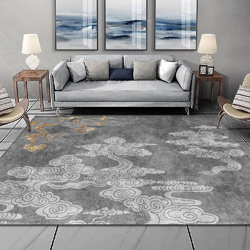 Oriental Living Room Rug Grey Cloud Pattern Rug Synthetics Washable Non-Slip Pet Friendly Carpet Clearhalo 'Area Rug' 'Rug' 1868971