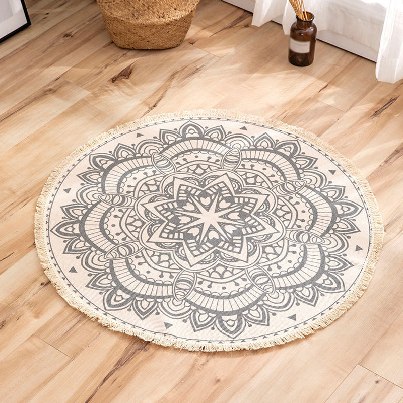 Multi-Color Living Room Rug Moroccan Tribal Flower Carpet Flax Anti-Slip Backing Pet Friendly Indoor Rug Grey 2'11