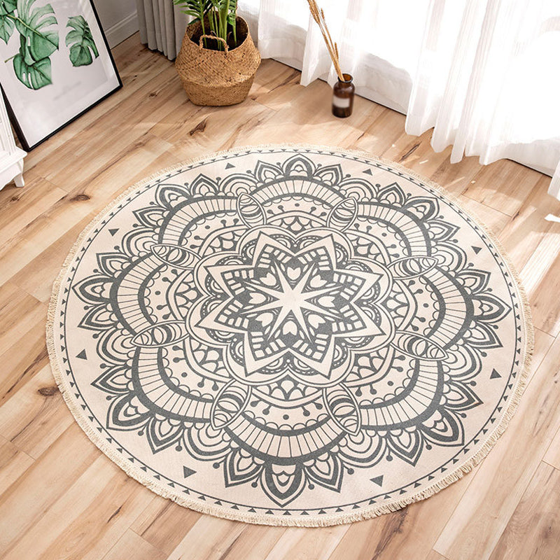 Multi-Color Living Room Rug Moroccan Tribal Flower Carpet Flax Anti-Slip Backing Pet Friendly Indoor Rug Dark Gray 2'11