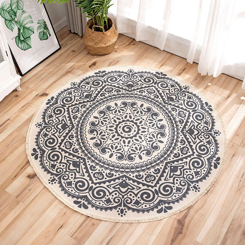 Multi-Color Living Room Rug Moroccan Tribal Flower Carpet Flax Anti-Slip Backing Pet Friendly Indoor Rug Black 2'11