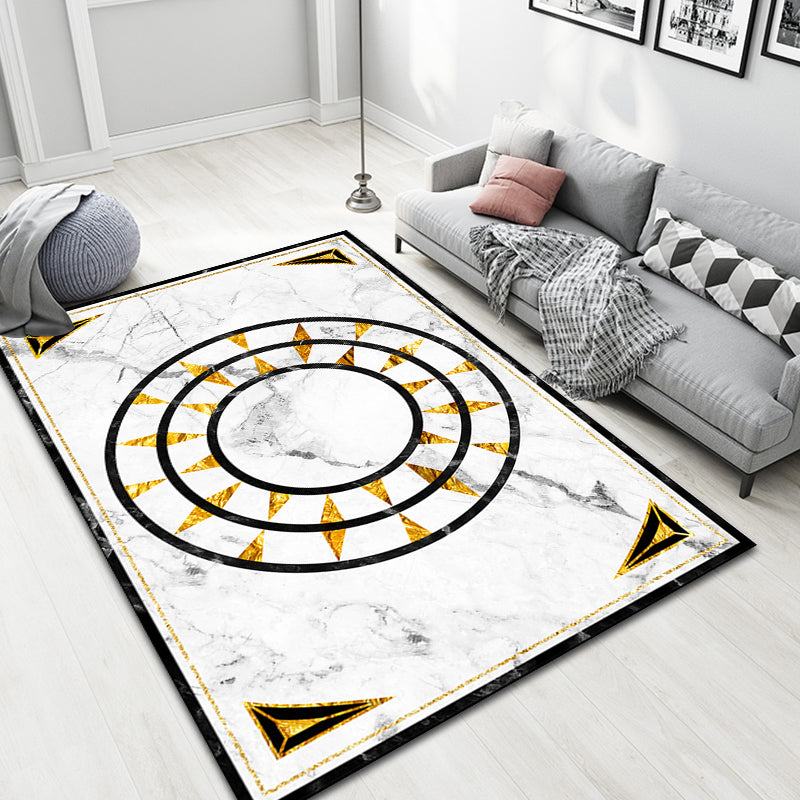 White Geometric Pattern Rug with Marble Surface Polyester Modern Rug Washable Non-Slip Pet Friendly Carpet for Living Room White Clearhalo 'Area Rug' 'Modern' 'Rugs' Rug' 1869079