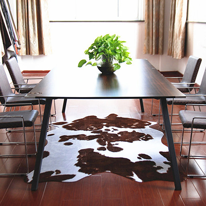 Unique Cow Skin Pattern Rug Nordic Rug Polyester Washable Non-Slip Pet Friendly Carpet for Living Room Dark Brown 4'7