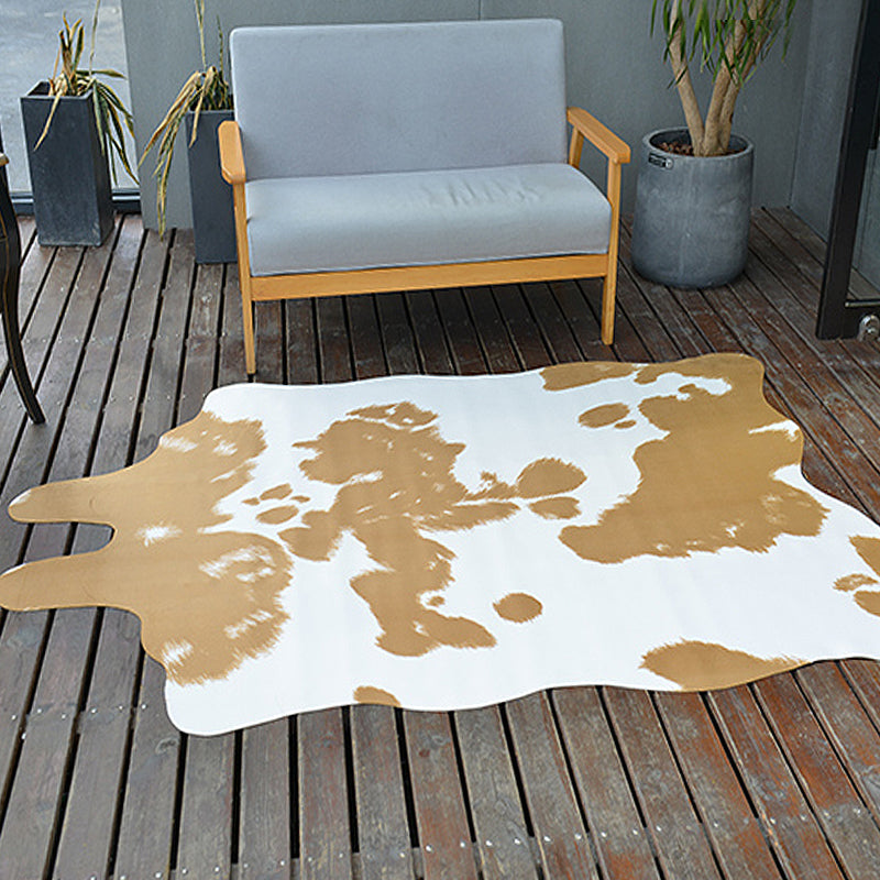 Unique Cow Skin Pattern Rug Nordic Rug Polyester Washable Non-Slip Pet Friendly Carpet for Living Room Brown 4'7