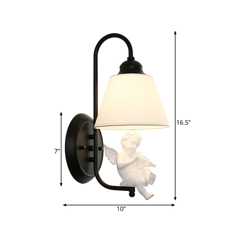 Monochrome Tapered Shade Wall Light with Angel Deco Modern Metal Wall Lamp for Adult Bedroom Clearhalo 'Wall Lamps & Sconces' 'Wall Lights' Lighting' 186934