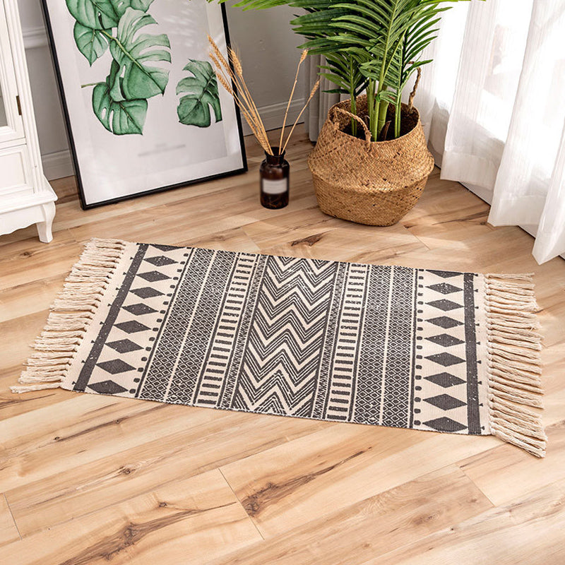 Traditional Tribal Striped Pattern Rug Multicolor Bohemian Rug Flax Pet Friendly Washable Non-Slip Area Rug for Bedroom Black 2' x 2'11