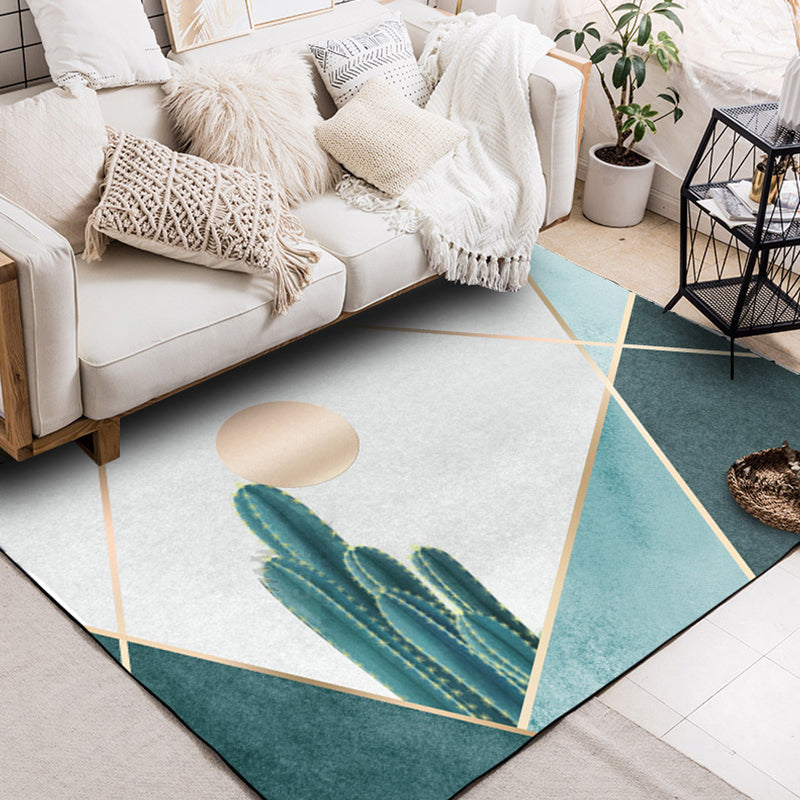 Green Bedroom Rug Modernist Geometric and Cactus Pattern Rug Polyester Anti-Slip Backing Washable Area Rug Green Clearhalo 'Area Rug' 'Modern' 'Rugs' Rug' 1869470