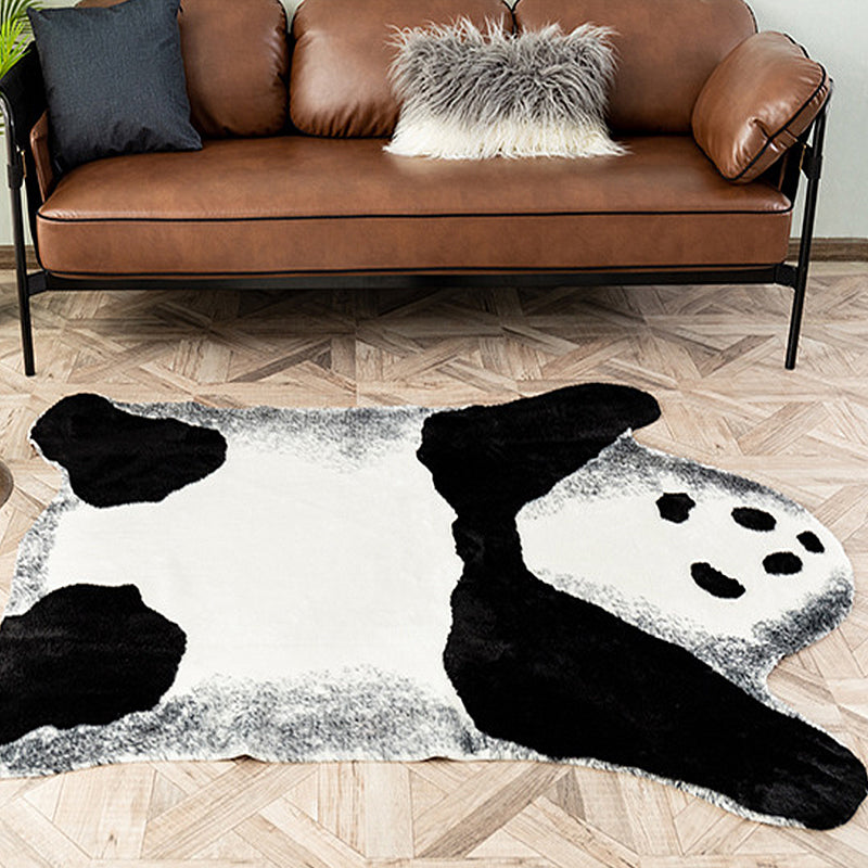 Modernism Panda Pattern Rug White and Black Polyester Rug Non-Slip Pet Friendly Washable Carpet for Living Room Black 4'11