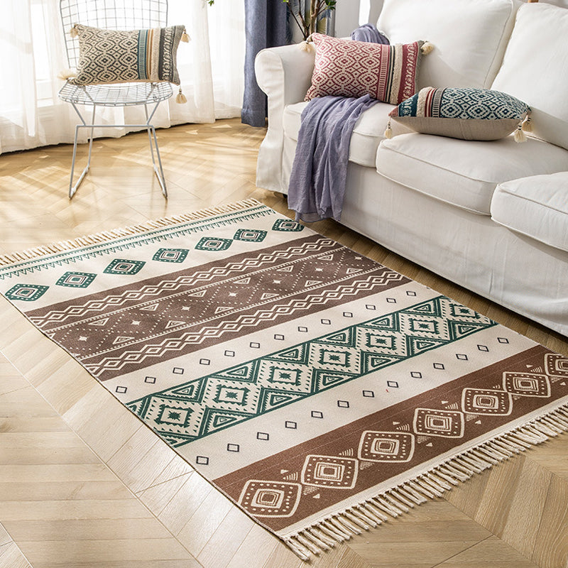 Multicolor Geometric Pattern Rug Flax Moroccan Rug Pet Friendly Washable Non-Slip Area Rug for Living Room Brown 3'11