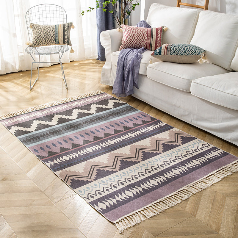 Multicolor Geometric Pattern Rug Flax Moroccan Rug Pet Friendly Washable Non-Slip Area Rug for Living Room Purple 3'11